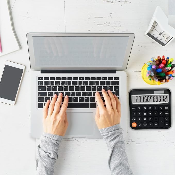 Black Calculator, Big Button Calculator with Large LCD Display | Black Calculators Desktop for Offices, Solar Calculator Powered by two Modes