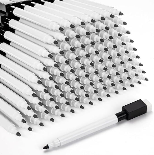 100 Pcs Black Magnetic Dry Erase Markers with Eraser Cap, White Board Mini Dry erase Markers Bulk, Fine Point Tip White Board Markers for Teachers Office School Supplies
