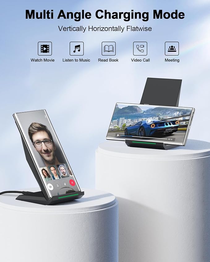 NANAMI Fast Wireless Charger, Wireless Charging Stand | Compatible iPhone 17/17 Air/16/15/15 Pro/15 Pro Max, Nightstand Phone Charger Dock for Samsung Galaxy S26/S26+/S25/S24