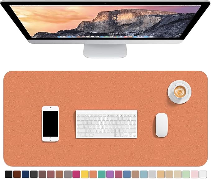 Hsurbtra Desk Pad, 30" x 14" PU Leather Desk Mat, XL Extended Mouse Pad, Waterproof Desktop Blotter Protector, Non-Slip Ultra Thin Large Laptop Keyboard Writing Mat for Office Home, Orange Pink