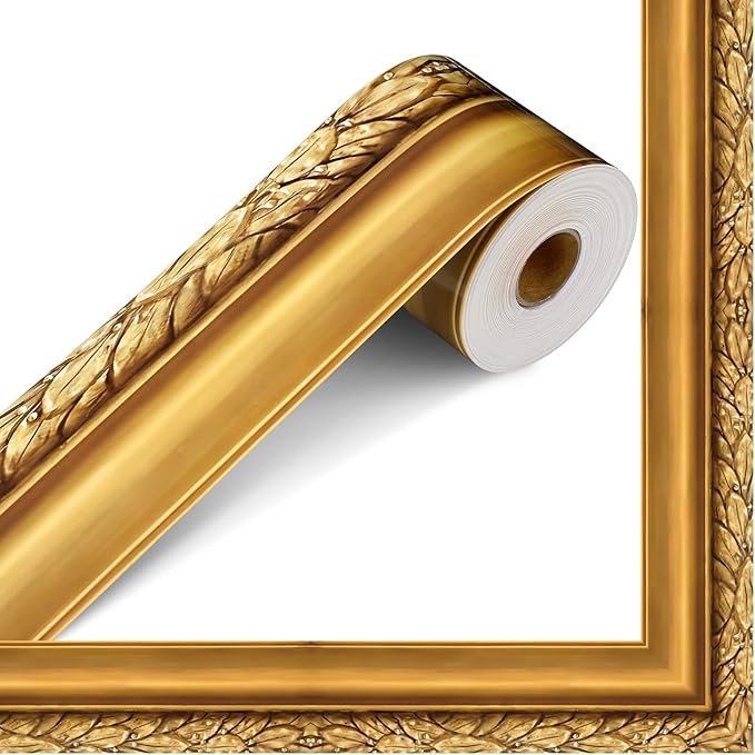 Outus 68FT Gold Frame Bulletin Board Border Die-Cut Straight Border Trim for Classroom Chalkboard, Picture Frames, Artworks, Walls, Mirrors & Office Decor, Classic Metallic Frame Molding(Elaborate)