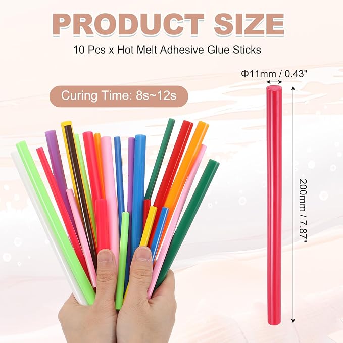 PATIKIL Hot Glue Sticks for Glue Gun, 10 Pcs Colored Hot Melt Adhesive Glue Sticks Bulk for DIY Projects Craft Art Decoration Home Repairs, Rose (7.9" x 0.43")