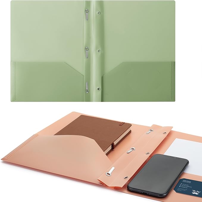 Mr. Pen- Plastic Folders with Pockets and Prong, 5 Pack, Vintage Colors, Pocket Folders, Folders with Prongs, File Folders with Fasteners, 2 Pocket Folder, Folder with Pocket