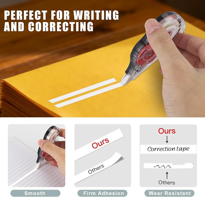 15PCS Correction Tape, 39.37ft Each, Fast, Clean, Opaque and Easy to Use Tear-Resistant Correction Tape Bulk Office or School Supplies, Blue, Red, Gray