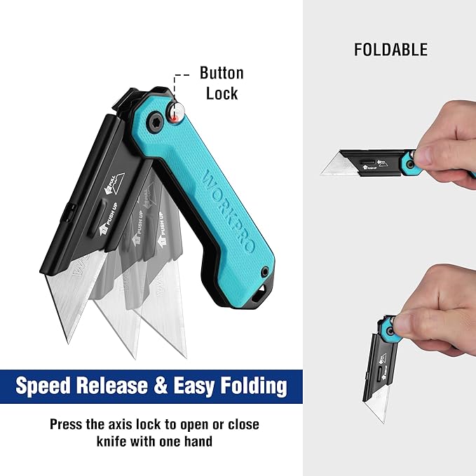 WORKPRO EDC Folding Utility Knife, Mini Box Cutter with Quick Open Axis Lock, Quick Change Blade Razor Knife, Foldable Small Pocket Knife with Belt Clip