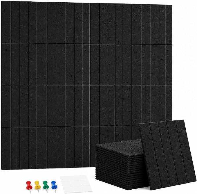 48"x48" Large Felt Bulletin Board Tiles for Wall, 16 Pack, Black | with Pushpins & Adhesive Tabs, No-Drill Installation, for Home or Office Wall Decoration and Protection, Freely DIY Projects