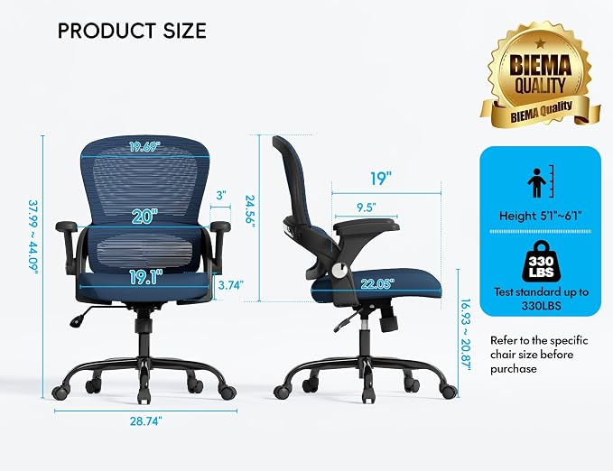 TRALT Office Chair - Ergonomic Office Chair with Back Support for Adults | Home Office Desk Chair with Lumbar Support - Ergonomic Mesh Chairs 330 lb Wide Seat for Work, Office, Gaming(Dark Blue)