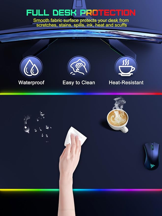 TopMade Wireless Charging RGB Mouse Pad, Waterproof Gaming Desk Mat with 4 Light Modes & 11 RGB Colors, 31.5"x15.75" XXL Large Desk Pad(Includes 20W PD Power Adapter & 6.56ft Woven Cable)