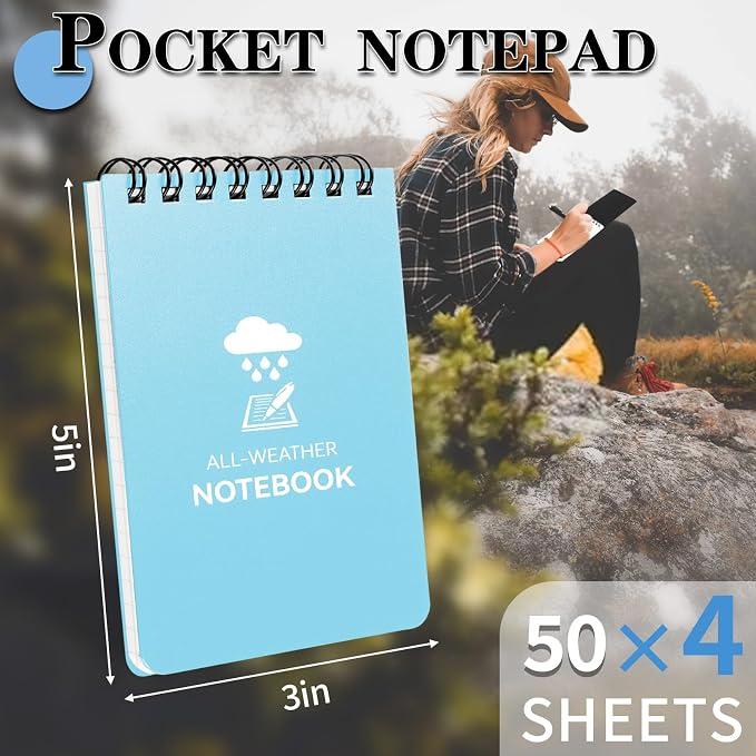 COIDEA Waterproof Notebook, 4 Pack 3" x 5" Top-Spiral Pocket Notepad | Weatherproof NotePad, All Weather Police Pocket Notebook Little Memo Steno Note Pads for Outdoor Office School