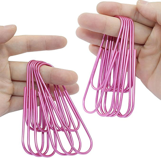 4 Inch Jumbo Paper Clips, Pink, 15Pcs | Coated Large Reusable Big Paperclips for Office, School, Home Document Organizing