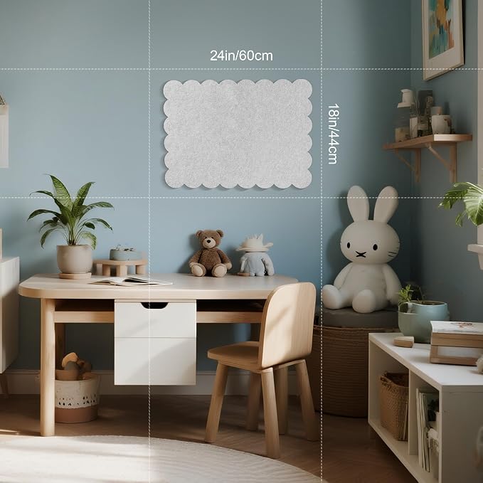Scalloped Bulletin Board 24x18 inches, Decorative Felt Pin Board for Wall | Cute Cork Board Alternative with Push Pins, Foldable Display Vision Board for Photos, Notes & Reminders
