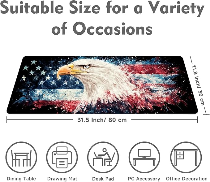 American Eagle Flag Mouse Pad Desk Mat Gaming Desk Pad XL Large Mouse Mat Independence Day Office Decor Accessories