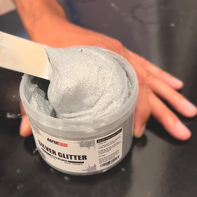 Rapid Cure® Screen Printing Ink Silver Glitter (Gallon - 128oz.) - Plastisol Ink for Screen Printing, Screen Printing Paint for Fabric - Tshirt Ink by Screen Print Direct, Silver Ink for Silk Screens