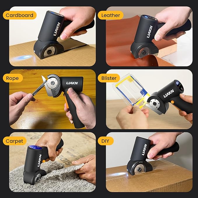 Cardboard Cutter 4000mAh 450RPM 3 Speeds Powerful Cordless Electric Scissors - Cardboard Box Cutter, Power Box Cutter, Rechargeable Electric Scissors for Cardboard Fabric Plastic Carpet Cutting Tool
