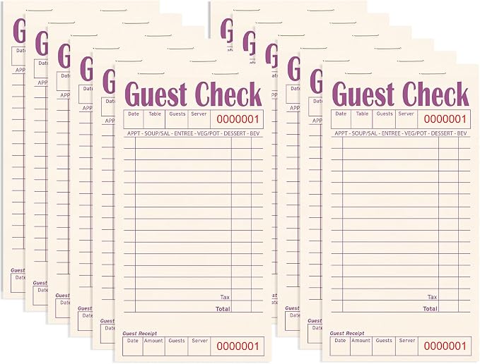 ZPARIK Guest Checks Books for Servers, Natural Color Paper, 12 Pack Purple | 12 Pack Guest Checks with 50 Sheets Per Book, Waiter Checkbook, Waitress Notepad for Restaurants, Perfect for Servers