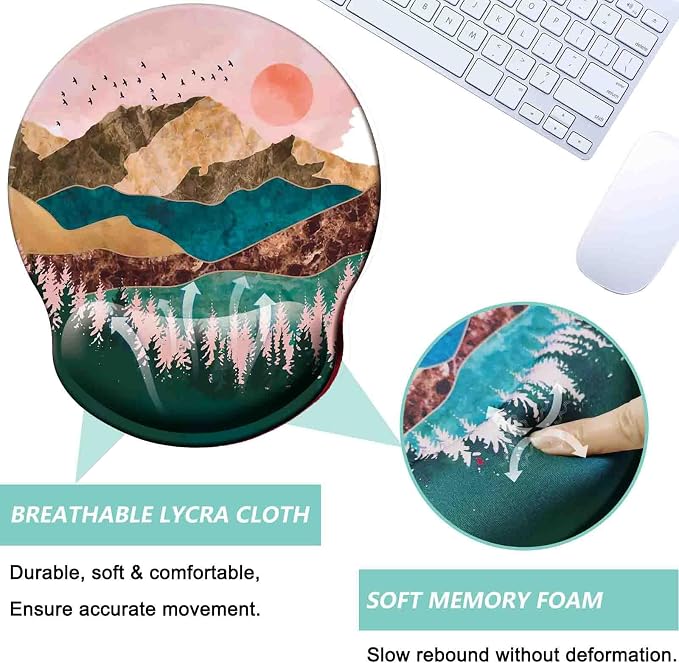 Mouse Pad with Wrist Support, Ergonomic Mouse Pad with Memory Foam Wrist Rest Cushion, Non-Slip Rubber Base Gaming Mice Pad for Home Office Computer Laptop, Sunrise