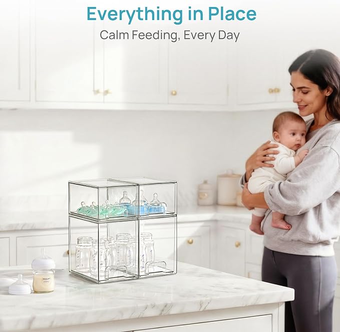 Vtopmart Clear Stackable Storage Drawers Set of 8, Plastic Organizer Bins | Multi-purpose Boxes for Baby Bottle Storage, Ideal for Kichen, Vanity, Bathroom, Undersink, Cabinet, Pantry Organization