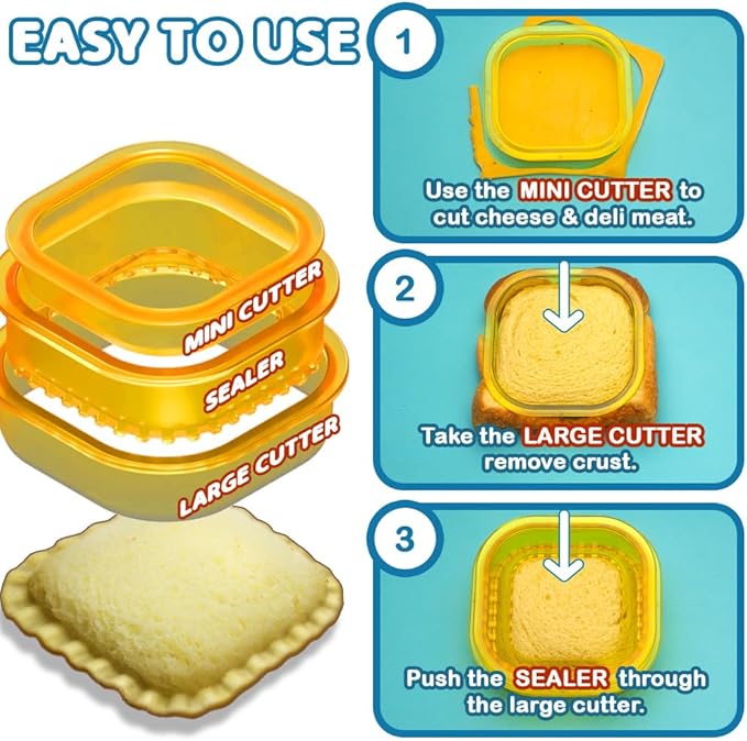 Sandwich Cutter and Sealer - Crustless Sandwich Maker - Cut and Seal - Lunch Box and Bento Box - Boys, Girls, Kids Lunch - Sandwich Cutters for Kids - Triangle, Circle, Square