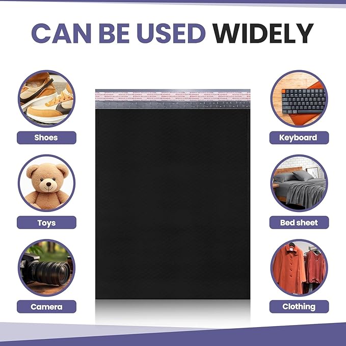 Black Poly Bubble Mailers 14.50x20 Inch #7 | Self Seal Large Padded Envelopes | Air Cushioned Bubble Mailer | Usable Size 14.25x19 Inch | Waterproof Lightweight Mailing Shipping Bags | 100 Pack