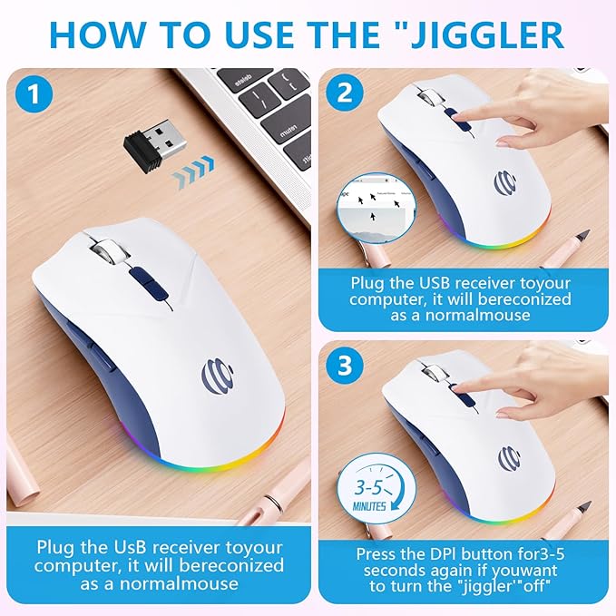 Bluetooth Wireless Mouse, 2-in-1(BT 5.2+2.4G) 1600DPI Bluetooth Mice with USB, Rechargeable Wireless Mice, One-click return to desktop, Dual Mode Silent Mouse for Laptop, PC, Mac, Tablet, Ipad.(White)
