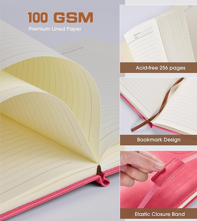 Lined Journal Notebook for Women Men,256 Pages B5 Large Hardcover Leather Journals for Writing,Travel,Business,Work & School,College Ruled Notebooks for Note Taking,Diary Notepad 7.8"×10.2"