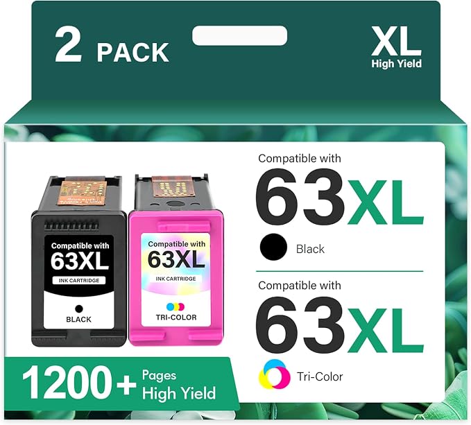 63 63XL 4520 3830 Ink Cartridges for HP Printers Black and Color Combo Pack | Replacement for HP63XLBlack 63 XL for HP Envy 4520 OfficeJet 3830 4650 5255 5258 5220 4655 DeskJet 1112 3630 Printer 2-Pack