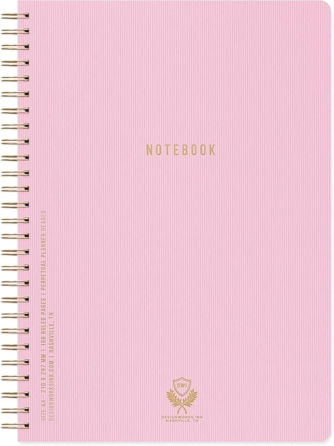 DesignWorks Ink Textured Paper Twin Wire Notebook, Daily Planner & Soft Cover Writing Journal, 160 Lined Perforated Pages, Large Spiral Notebook for Work & Journaling, 8.25 x 11.625 in, Lilac