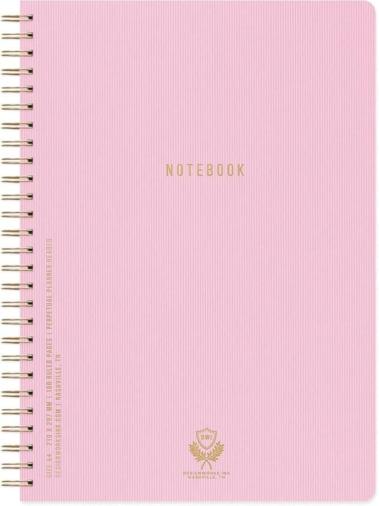 DesignWorks Ink Textured Paper Twin Wire Notebook, Daily Planner & Soft Cover Writing Journal, 160 Lined Perforated Pages, Large Spiral Notebook for Work & Journaling, 8.25 x 11.625 in, Lilac