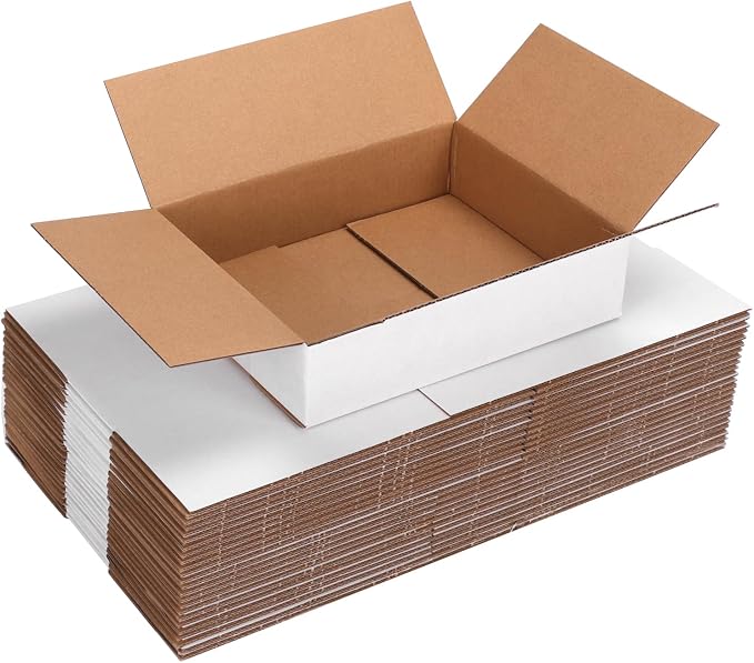 25-Pack Shipping Boxes 8x6x2 Inches, White | Corrugated Cardboard Box for Business Packing, Shipping, and DIY, Easy to Fold and Assemble