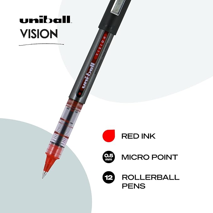uniball Vision Rollerball Pen, Micro Point (0.5mm), Red