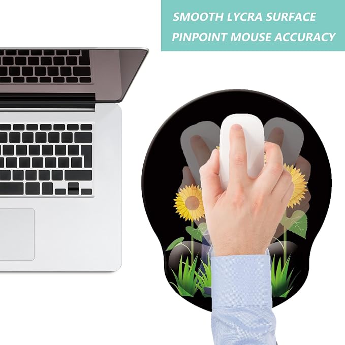 Mouse Pad with Wrist Support, Ergonomic Mouse Pad with Memory Foam Wrist Rest Cushion, Non-Slip Rubber Base Gaming Mice Pad for Home Office Computer Laptop, Sunflower