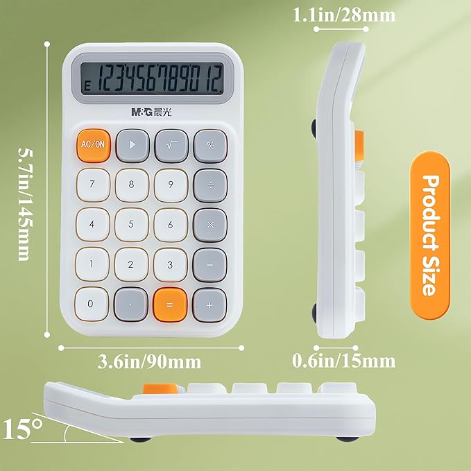 M&G Mechanical Switch Calculator, 12 Digits, Large LCD Display and Big Buttons, Cute White Desktop Calculator for Office, Home, School (Battery Included)