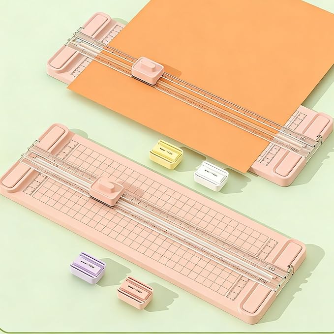 4-in-1 Paper Cutter, 12" Paper Trimmer with 4Pcs Straight,Wave,Perforated,Creasing Blades, Paper Cutter Slider for Craft Paper,Card Stock,Label,Photo,Postcard, Multi-Function Scrapbook Tool (#PK)