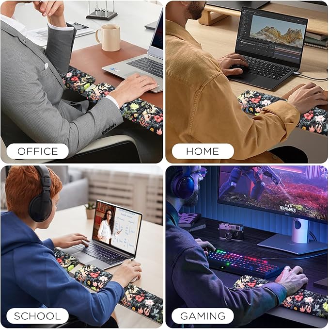 JIKIOU L-Shaped Desk Elbow Pad for Desk 2 Pack, Soft Memory Foam Elbow Support Padding with Non-Slip Base, Easy Typing Pain Relief Comfort for Office Work Gaming Black Flowers