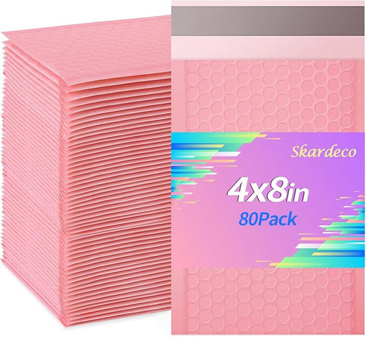 4x8 Inch Pink Bubble Mailers 80 Pack Self-Seal Poly Padded Envelopes Suitable for Small Businesses to Package and Mail Jewelry Cosmetics, Electronic Products, Cards (Pink, 4 * 8-80)