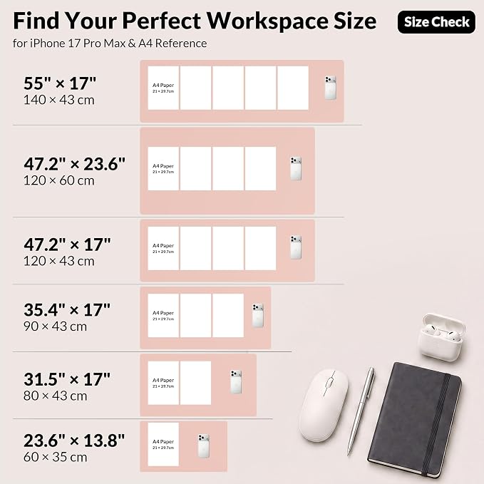 AFIING Leather Desk Pad Protector, Pink, 23.6" x 13.7" | Large Mouse Pad, Dual-Sided PU Leather ,Non-Slip, Waterproof, For Office and Home