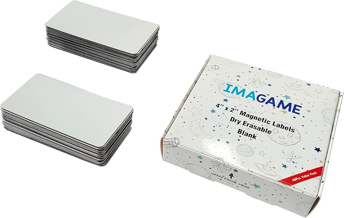 Blank Magnetic Dry Erase Magnets Labels, 4" x 2", 48 Pack | Erasable Magnets for Whiteboard, Multipurpose White Magnetic Labels to Write On, For Classroom, Home, Education, Office