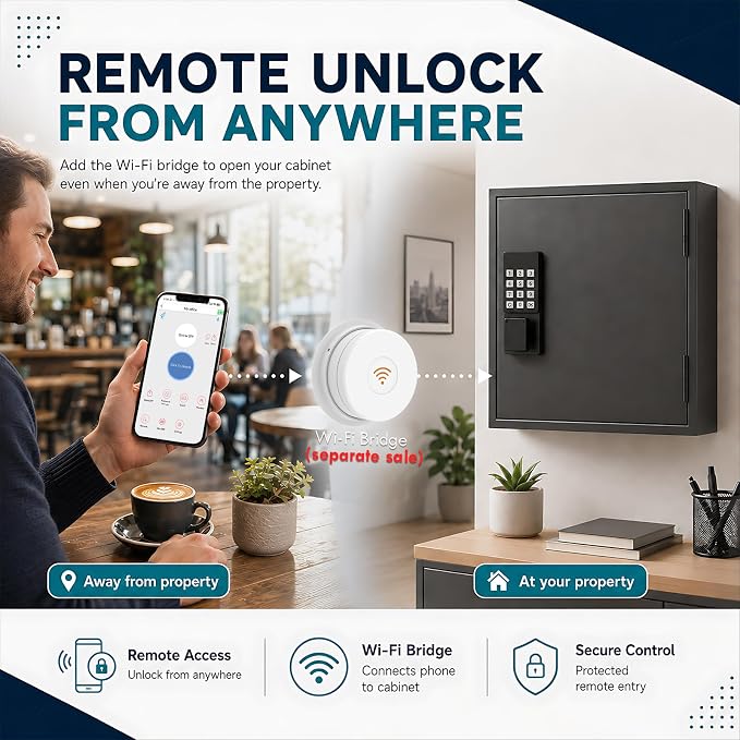 WeHere 60 Key Lock Box, Smart Key Cabinet with Key Management System, App, Bluetooth, Dynamic/Static Password, WiFi Unlock(Sold Separately), Wall-Mount Commercial Key Storage Box for Office, School