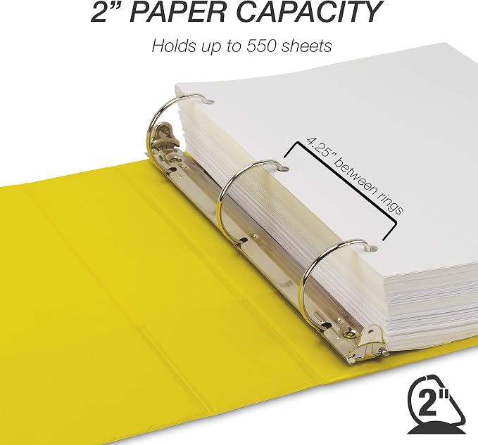 Samsill Durable 2 inch 3 Ring Binder, D Ring Binder, 100% Recycled Chipboard, Yellow, 4 Pack