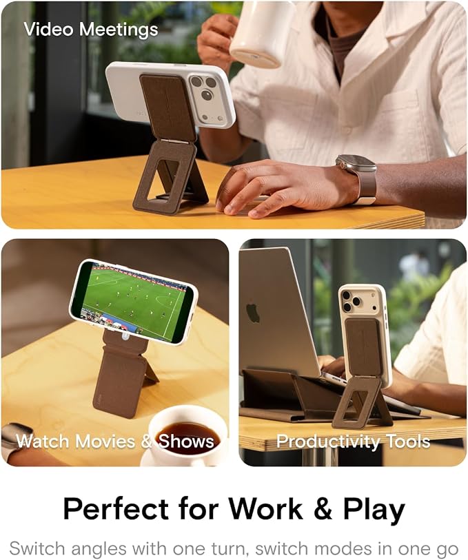 MOFT Phone Tripod Stand, Portable Selfie Stick for iPhone | MOVAS-E- Coffee Leather | Mulit-Angle | Pocket Size | Magsafe Compatible | Easy to Charge | Stylish |For Content Creators
