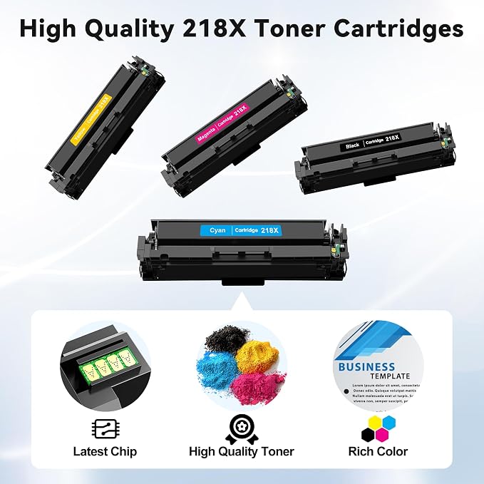 YQSLPBM 218X Toner Cartridges 4 Pack Compatible for HP 218A 218X Toner | Color LaserJet Pro 3201dw MFP 3301fdw 3301sdw 3301cdw Printer(Black/Cyan/Yellow/Magenta)