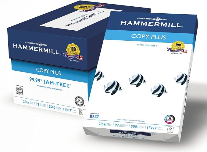 Hammermill 105023 Copy Plus Copy Paper, 92 Brightness, 20lb, 11 x 17, White, 500 Sheets/Ream