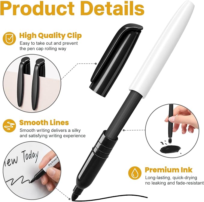 V-Opitos 30 Pack Fine Tip Dry Erase Markers - Bulk Whiteboard Erasable Black Markers, Ideal for School Classroom Office Supplies, Non-Toxic & Easy Clean for White board