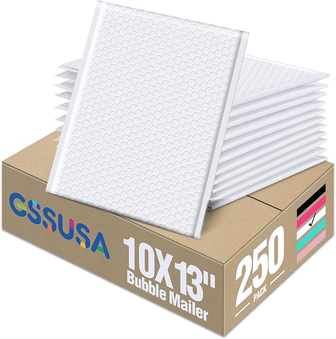 GSSUSA White Bubble Mailers 10x13 Padded Envelopes 250 Pack Self-Seal Packaging Bags, Small Business Supplies, Shipping Envelopes, Mailing Bags, Packaging for Small Business