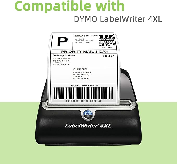 Compatible 4" x 6" Direct Thermal Label Replacement for DYMO 1744907 Postage Address Shipping Compatible with Dymo 4XL, Rollo & Zebra Printer Permanent Adhesive (6 Rolls, 220 Labels/Roll)