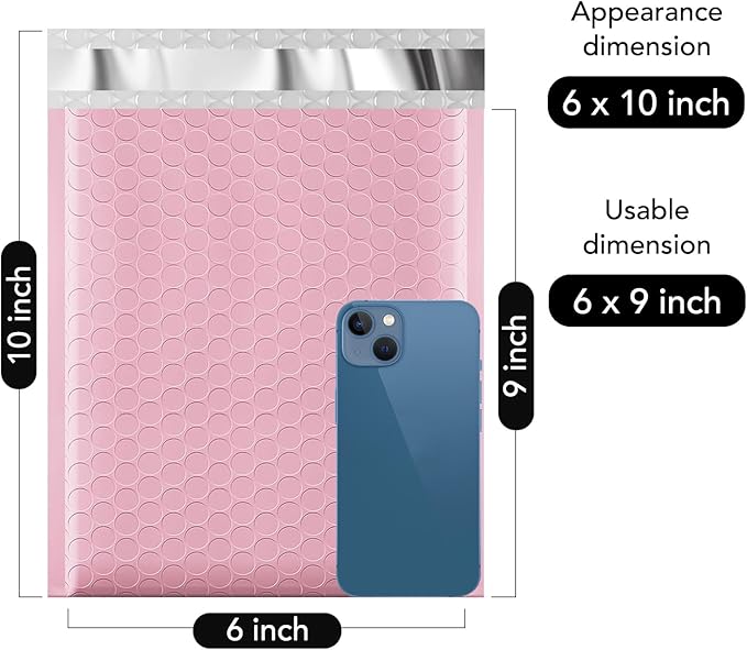 Fuxury Bubble Mailers 6x10" 100 Pack Light Pink Padded Envelopes Usable Size 6x9" Self Seal Mailing Envelopes Bubble Padded Shipping Bags for Mailing,Packaging, Small Business, Boutique, Bulk #0