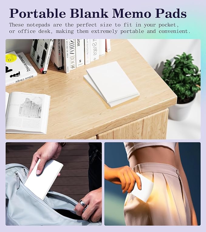 Notepads 3x5, 6 Pack Small Note Pads, Server Note Pad, Scratch Pads 3x5 | Memo Pads White Paper, 50 Sheets per Blank Note pads 3x5, Small Writing Pads Pocket Notepads for Office School Home Supplies