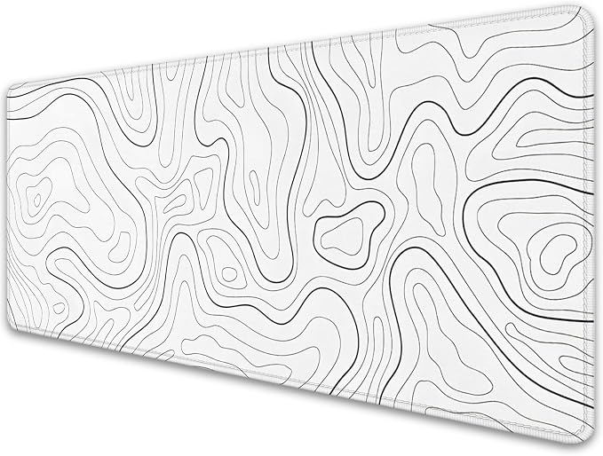White Topographic Mouse Pad,Gaming Desk Pad with Stitched Edges Non-Slip Rubber Base Extended XL Mousepad Big Desk Mat for Office Home Work(27.5X11.8 Inch)