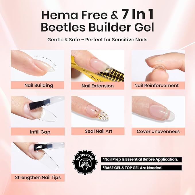 Beetles Builder Gel for Nails HEMA-Free,2 Colors Clear & Jelly Nude Building Gel,for Building Apex Strengthening Thickening Extension Sensitive Nails,Friendly for Beginners DIY UV Nail Salon at Home