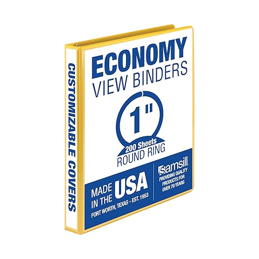 Samsill 1 Inch 3 Ring Binder, Economy Round Ring, Clear View Cover, 200 Sheet Capacity - for School, Home, Office - Lemon Yellow